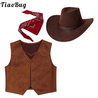 Wild West Cowboy Costume - Fringe Vest & Bandanna Hat Set