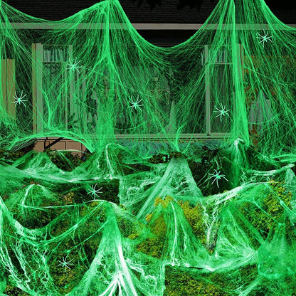 Luminous Spider Web with Fake Spiders - Halloween Decor