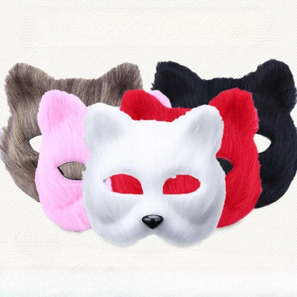 Fox Half Face Mask - Cat Hair Cosplay for Halloween & Parties