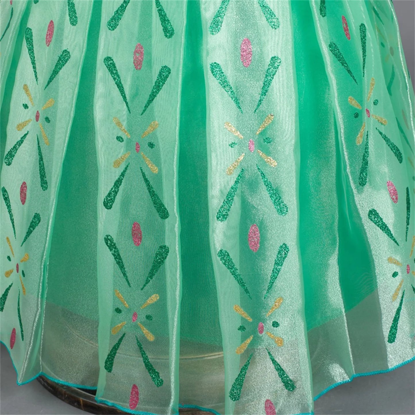 Girls' Ice Green Princess Dress - Embroidered Party Costume with Short Sleeves