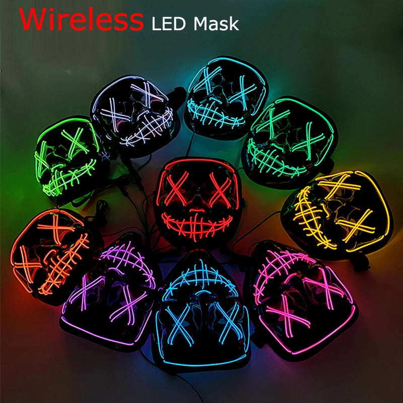 Wireless Neon LED Purge Mask - Glow-in-the-Dark Horror Mask