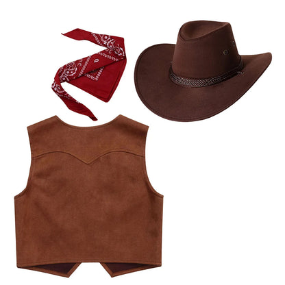 Wild West Cowboy Costume - Fringe Vest & Bandanna Hat Set