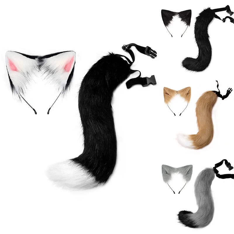 Fluffy Fox Cat Ears Headband Set - Halloween Cosplay Accessory