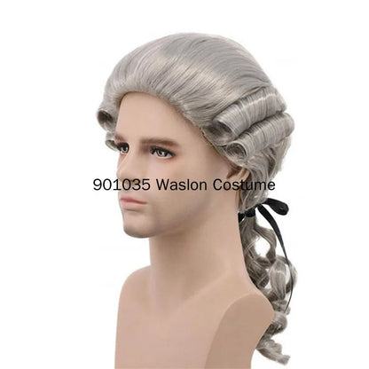 Baroque Judge Wig - Grey Curly Cosplay for Halloween with Wig Cap