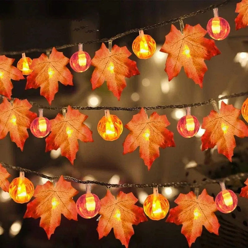 Autumn Maple Leaf & Pumpkin LED Garland – Fall & Halloween Decor