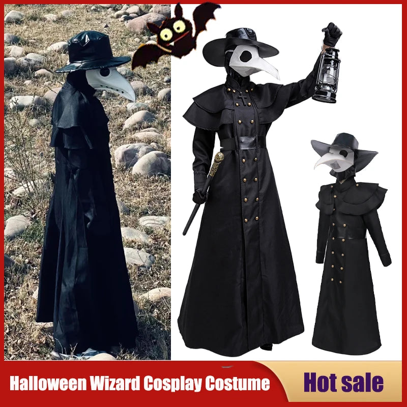 Adult Kids Halloween Costume Medieval Hooded Robe Plague Doctor Bird