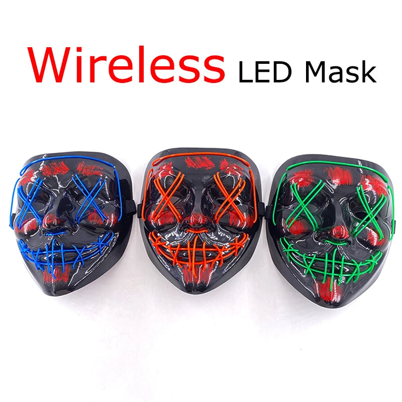 Wireless Neon LED Purge Mask - Glow-in-the-Dark Horror Mask