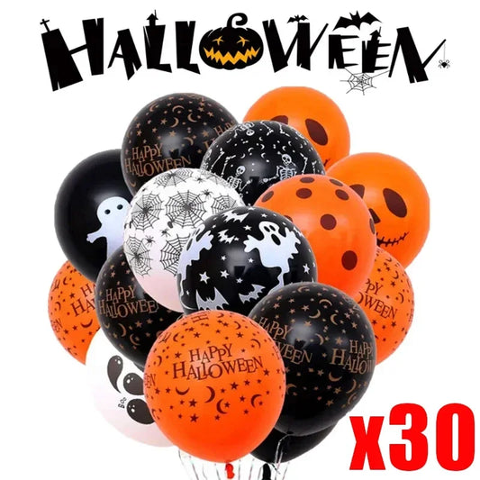 30/10Pcs Halloween Balloons - Scary Pumpkin & Ghost Decor