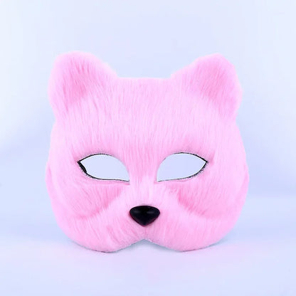 Fox Half Face Mask - Cat Hair Cosplay for Halloween & Parties