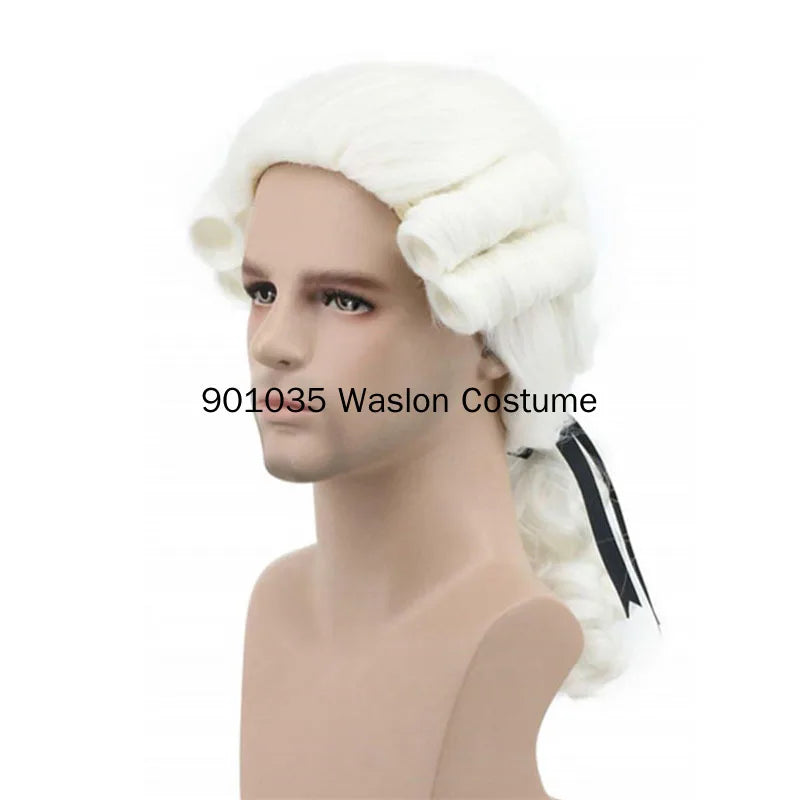 Baroque Judge Wig - Grey Curly Cosplay for Halloween with Wig Cap