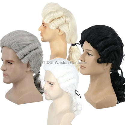 Baroque Judge Wig - Grey Curly Cosplay for Halloween with Wig Cap