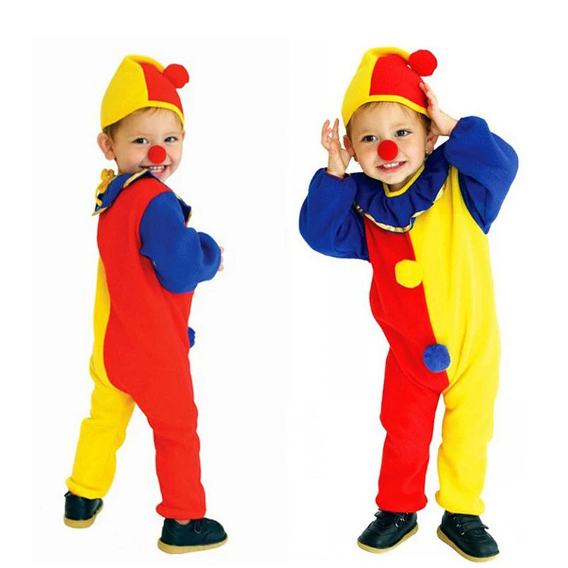 Kids Carnival Clown Costume - Halloween Party Jumpsuit & Hat