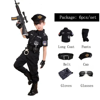 Kids Police Costume Set - Top, Pants & Hat for Halloween