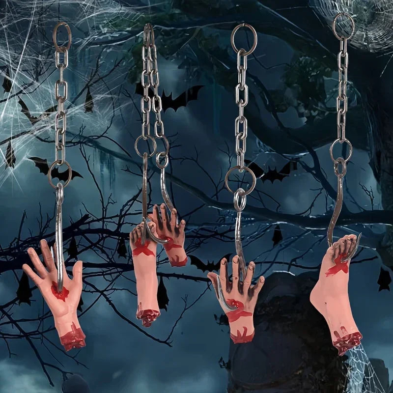 Haunted House Decor - Bloody Hands & Feet Iron Chain Hooks