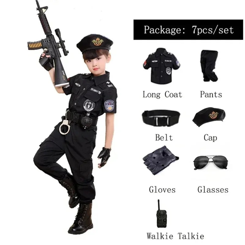 Kids Police Costume Set - Top, Pants & Hat for Halloween