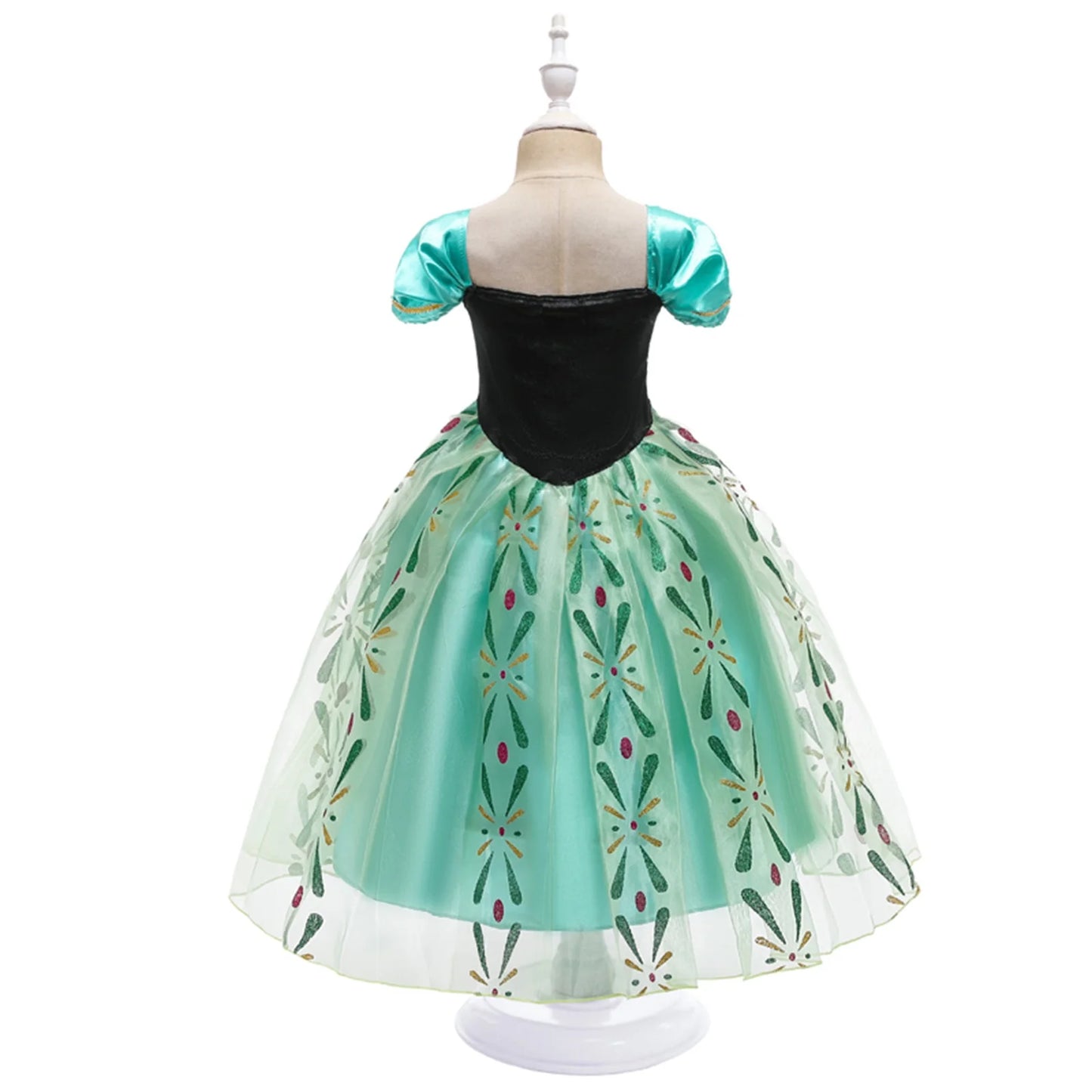 Girls' Ice Green Princess Dress - Embroidered Party Costume with Short Sleeves