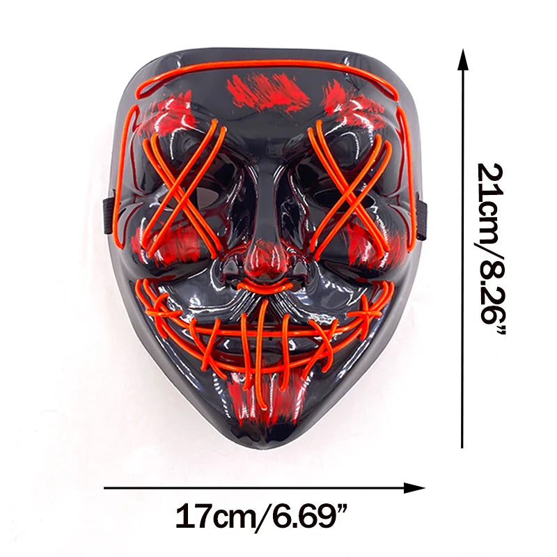 Wireless Neon LED Purge Mask - Glow-in-the-Dark Horror Mask