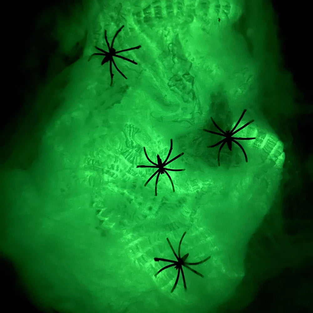 Luminous Spider Web with Fake Spiders - Halloween Decor