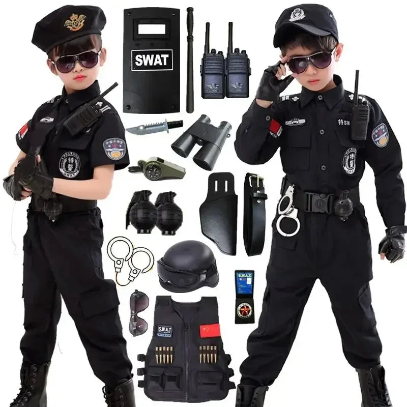 Kids Police Costume Set - Top, Pants & Hat for Halloween