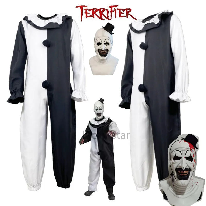 Terrifier 2 Art the Clown Cosplay Costume - Jumpsuit & Mask for Adults