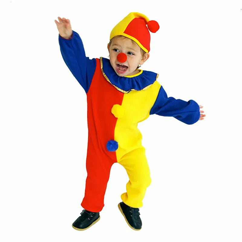 Kids Carnival Clown Costume - Halloween Party Jumpsuit & Hat