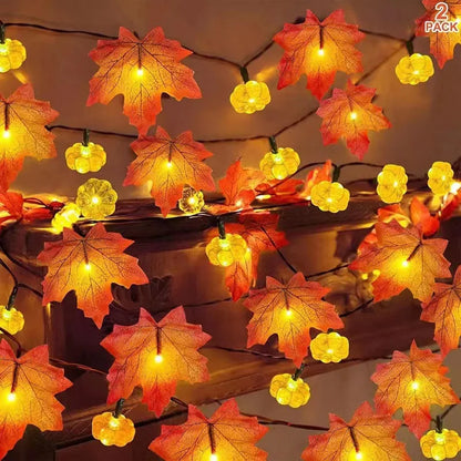 Autumn Maple Leaf & Pumpkin LED Garland – Fall & Halloween Decor