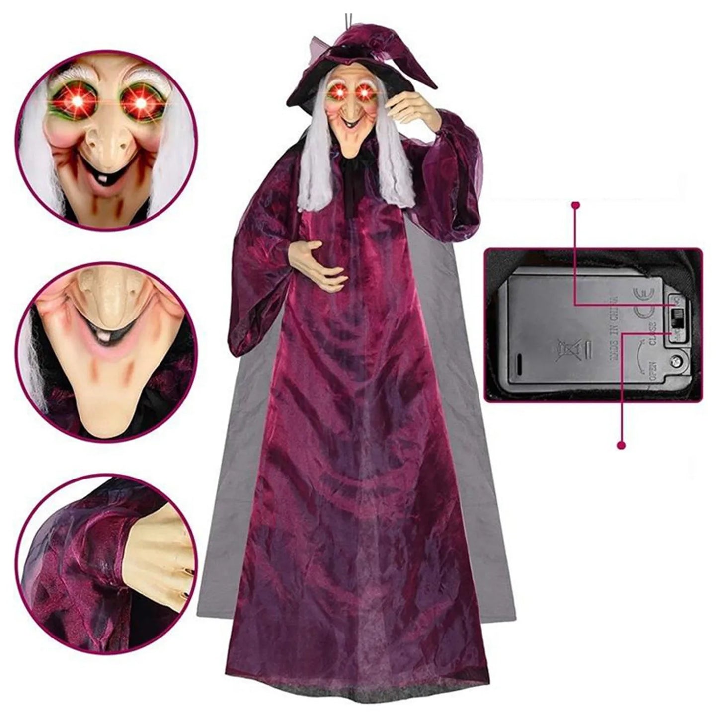 Voice-Controlled Hanging Witch Ghost - Luminous Halloween Decoration