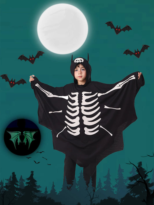 Glow In The Dark Kids Ghostly Bat Cape Halloween Costume