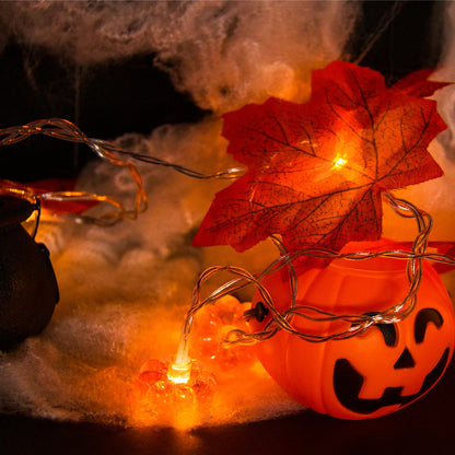 Autumn Maple Leaf & Pumpkin LED Garland – Fall & Halloween Decor