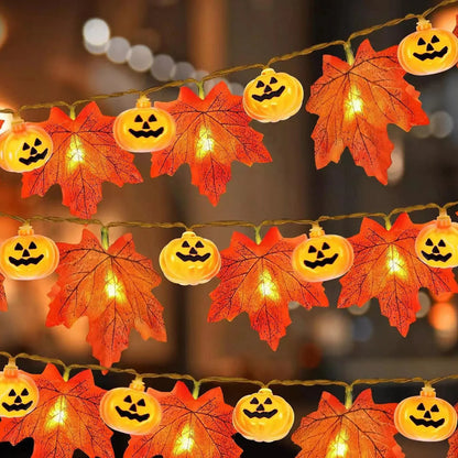 Autumn Maple Leaf & Pumpkin LED Garland – Fall & Halloween Decor